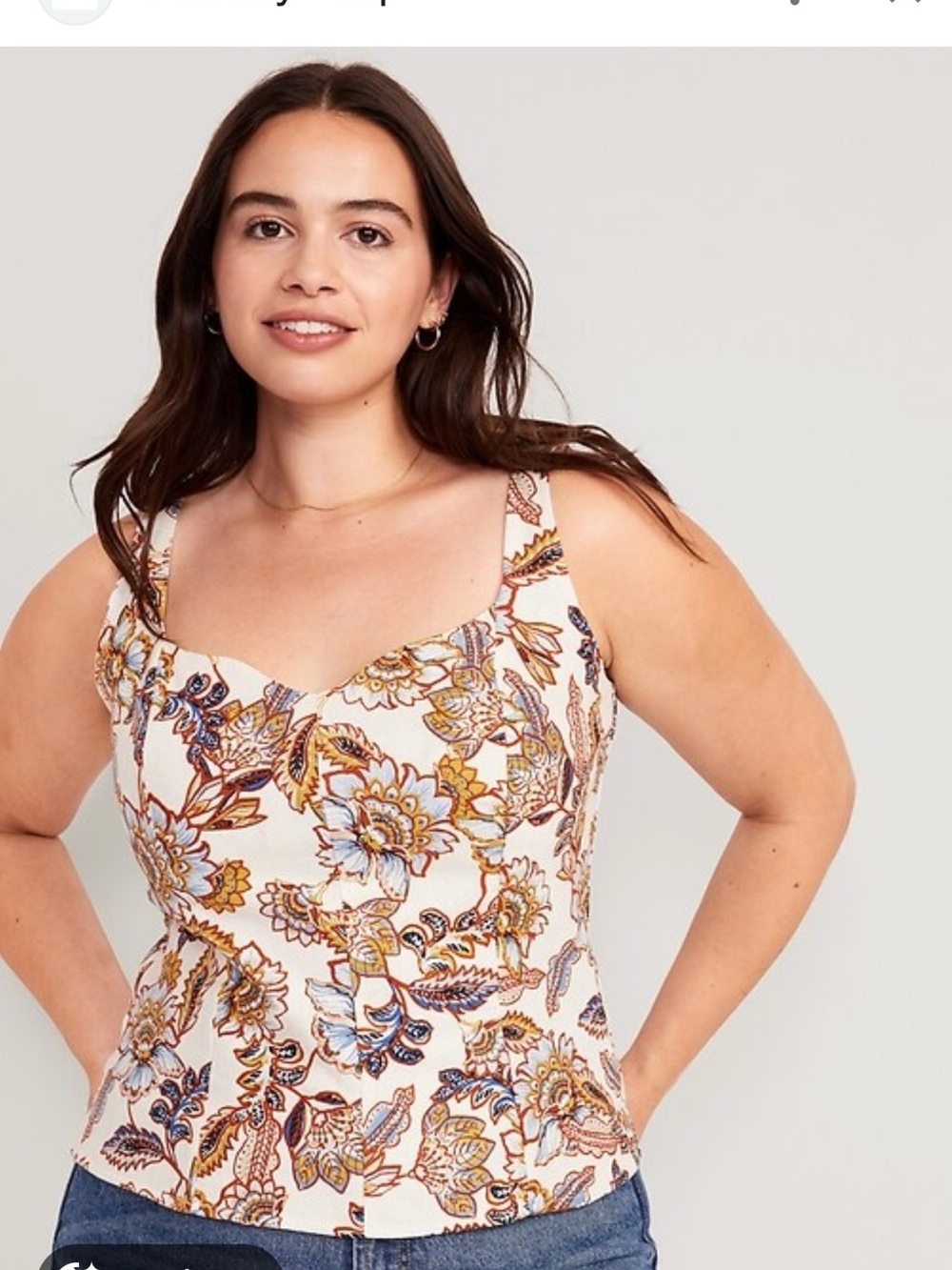 Old Navy White Smocked Tank with Blue and Mustard Floral Print